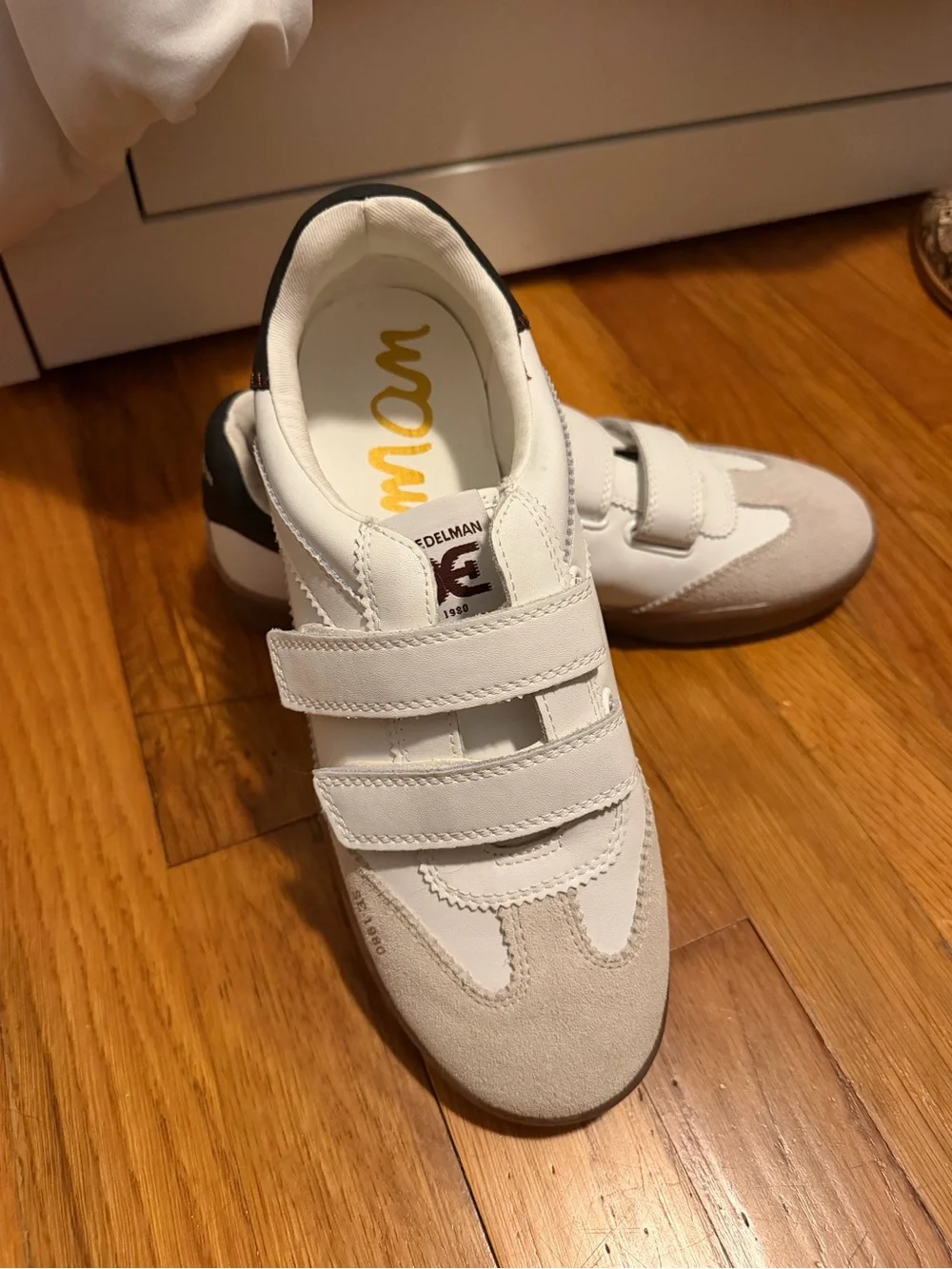 Sam Edelman White Velcro Casual Sneakers with Suede Toe